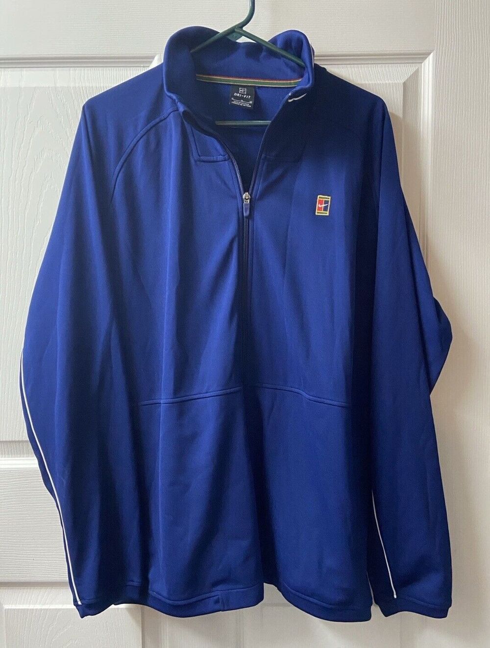 NIke Dri Fit Full Zip Jacket Mens Large Blue Embroidered Logo Vintage